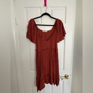 Flowy Burnt Orange Short Sleeve Dress